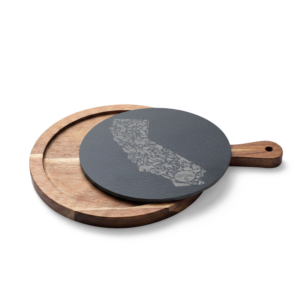 CA Life Engraved California Charcuterie Board with Slate Inset & Cheese Tools