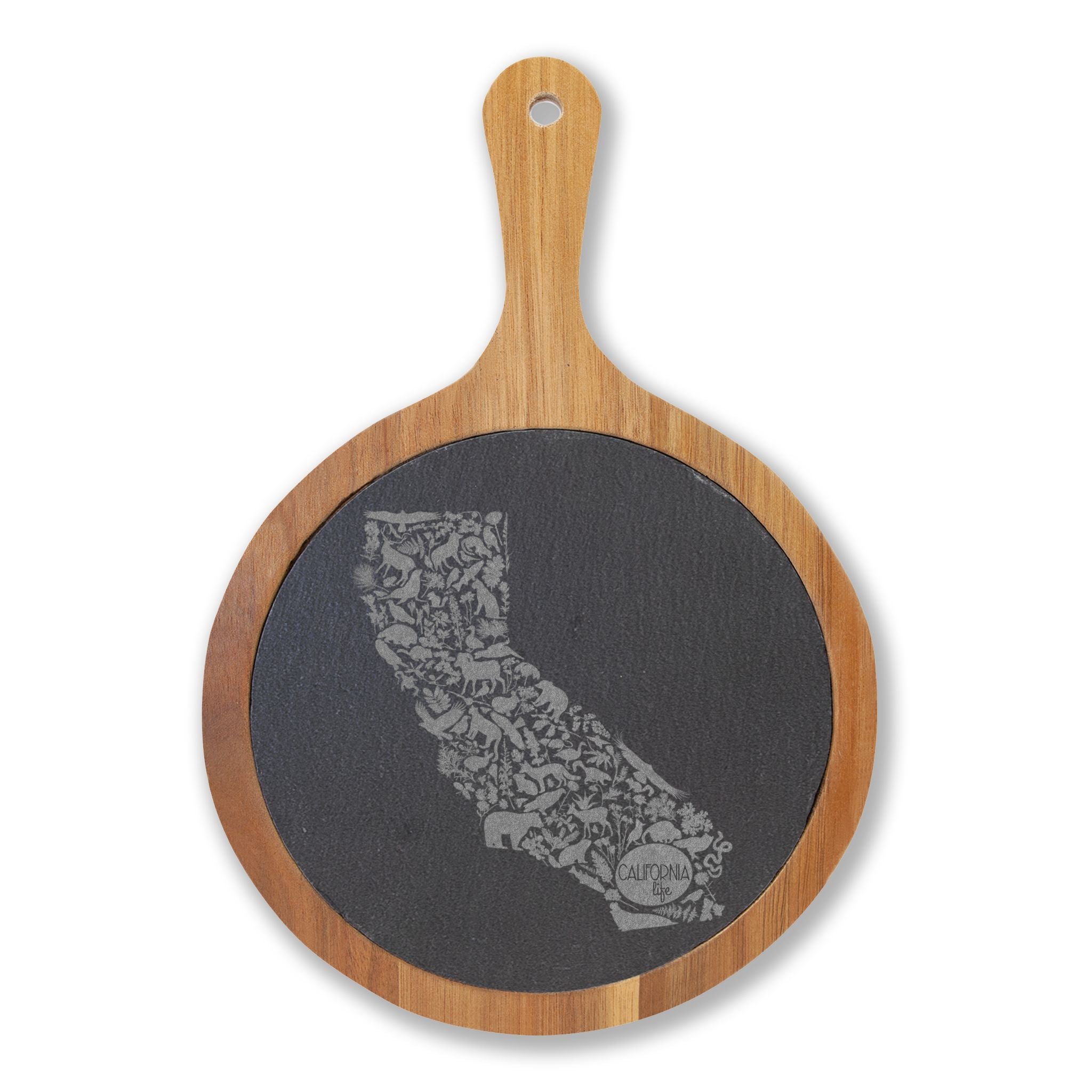 CA Life Engraved California Charcuterie Board with Slate Inset & Cheese Tools
