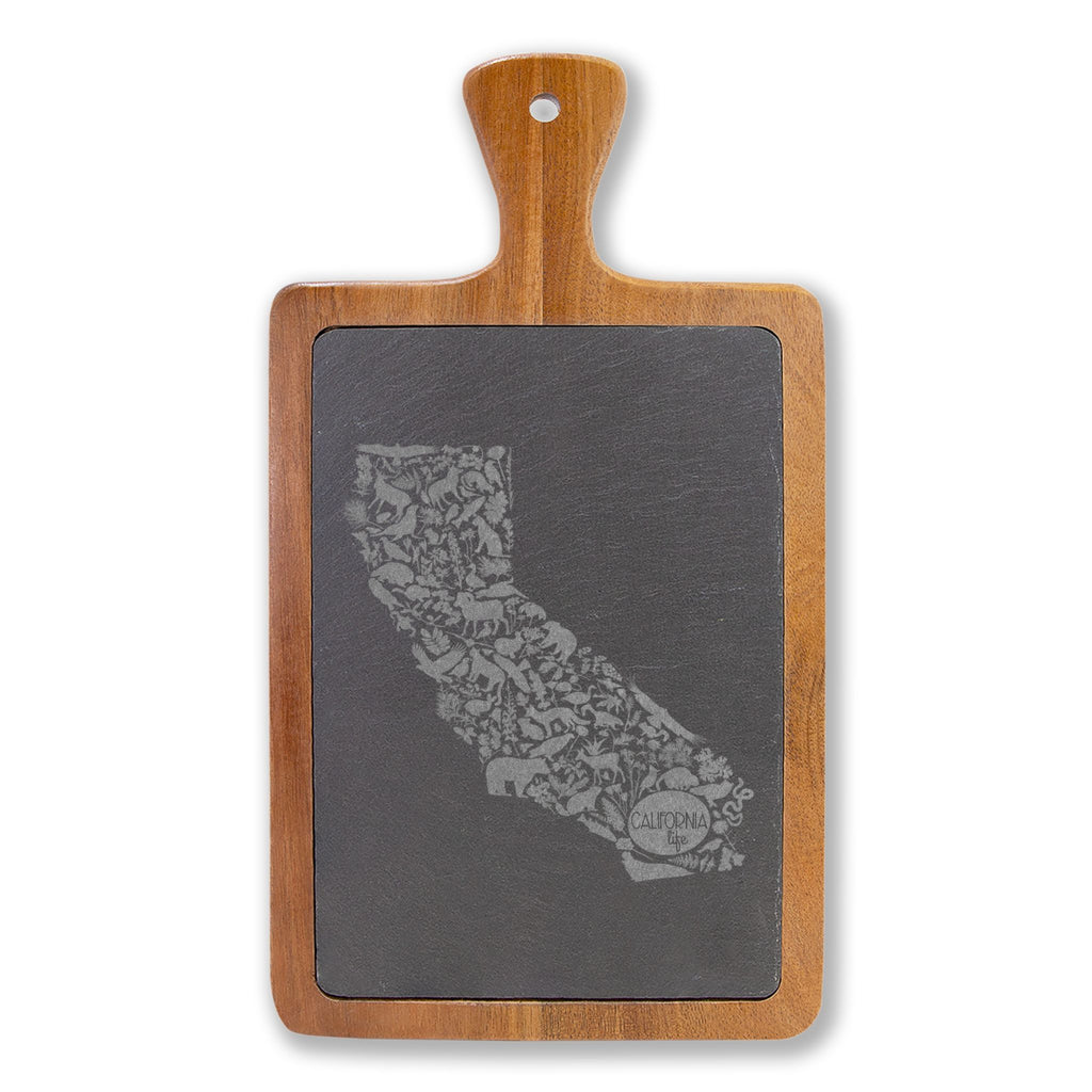 CA Life Engraved California Charcuterie Board with Slate Inset & Cheese Tools