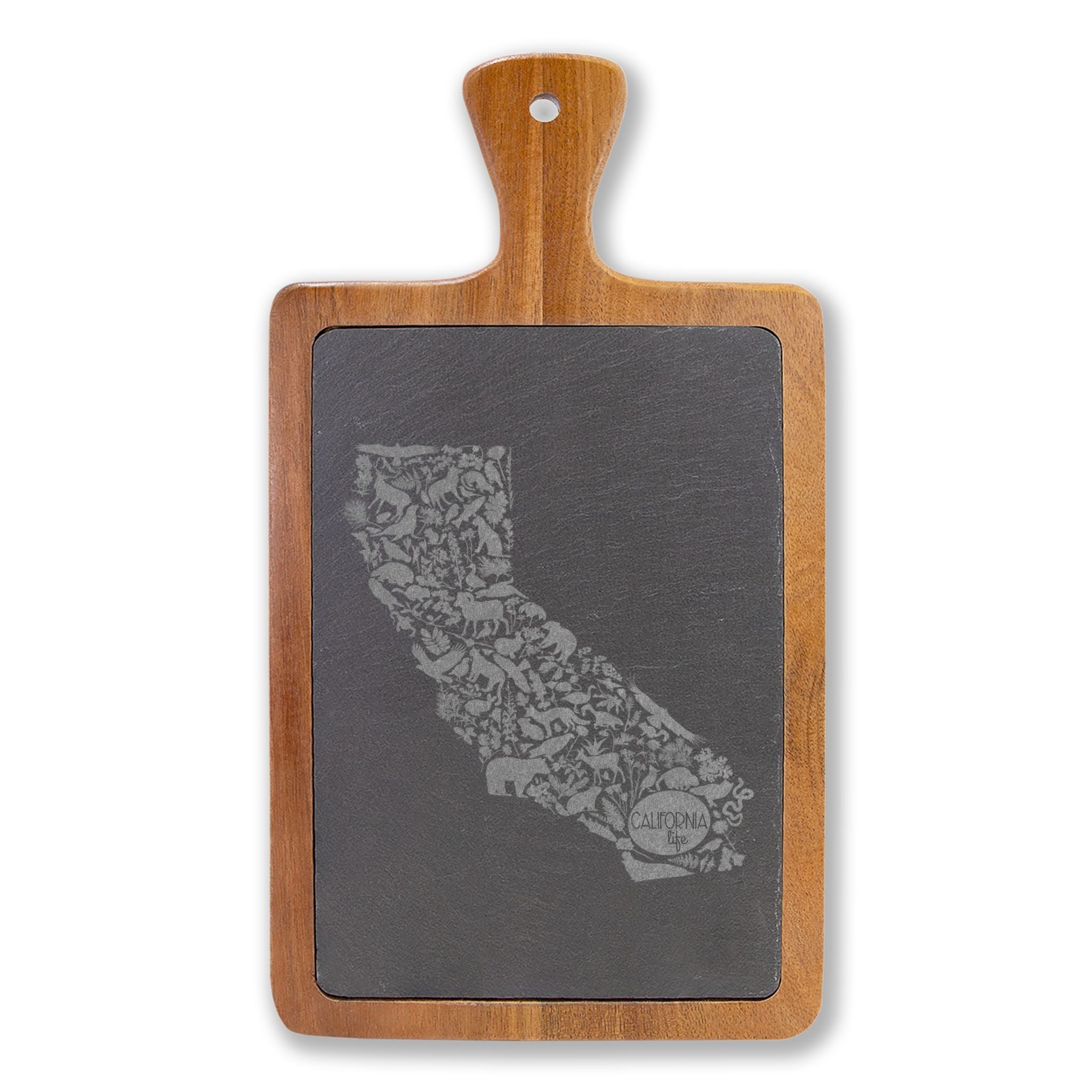 CA Life Engraved California Charcuterie Board with Slate Inset & Cheese Tools