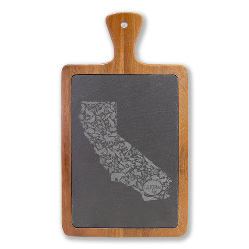 CA Life Engraved California Charcuterie Board with Slate Inset & Cheese Tools
