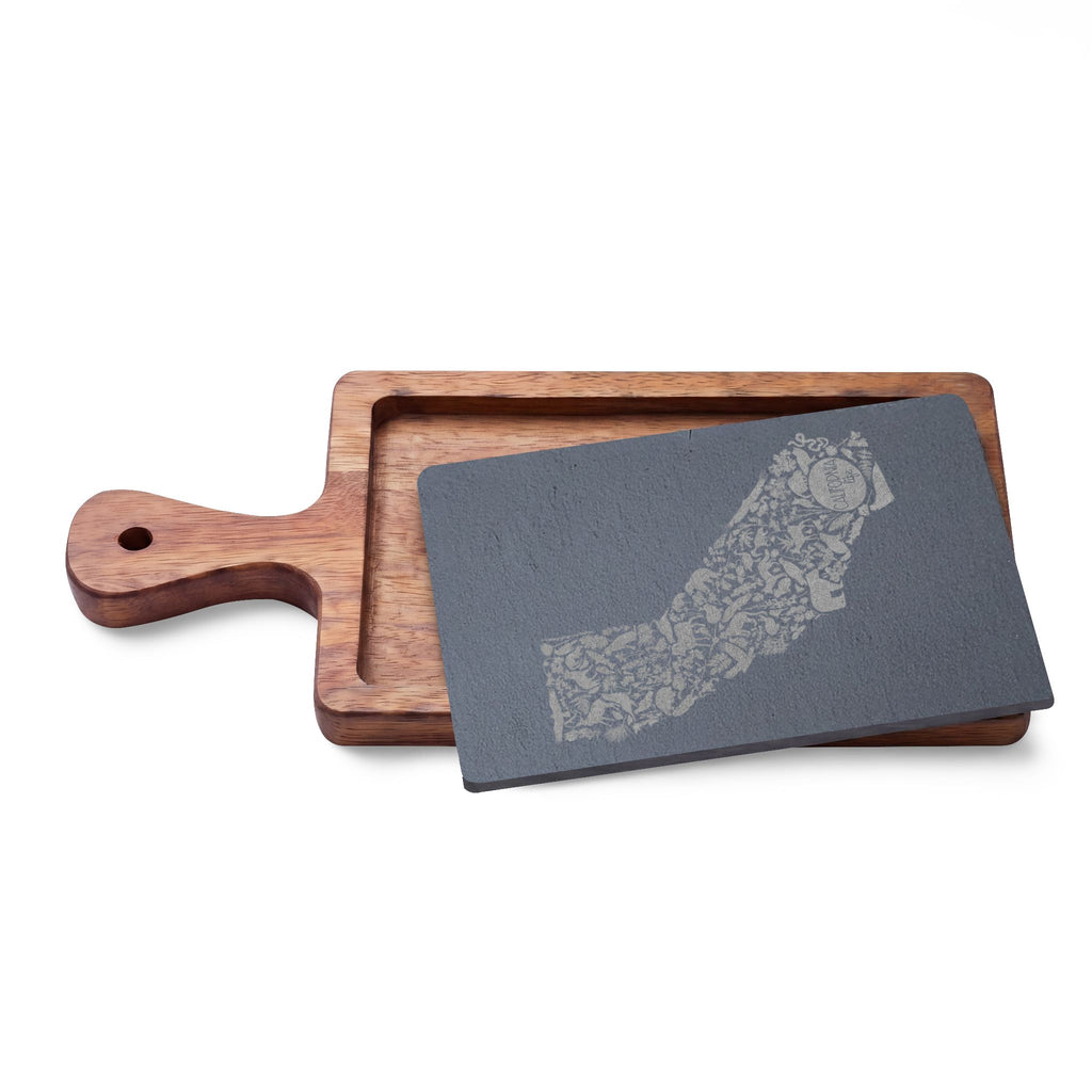 CA Life Engraved California Charcuterie Board with Slate Inset & Cheese Tools