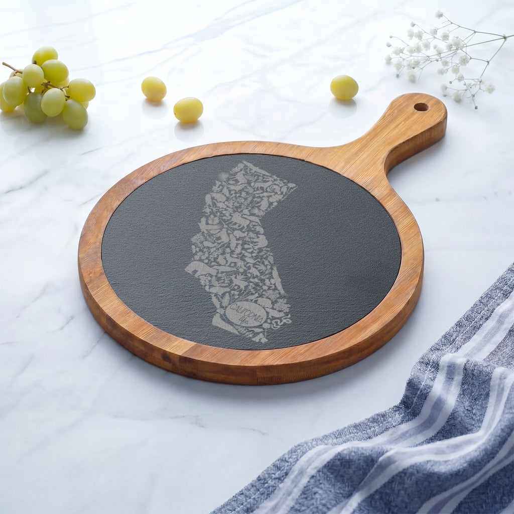 CA Life Engraved California Charcuterie Board with Slate Inset & Cheese Tools